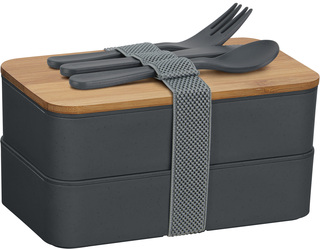 Doppel-Lunchbox mit Bambus-Schneidebrett und Besteck