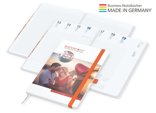 Buchkalender Match-Hybrid White Bestseller A4, Cover-Star matt, orange