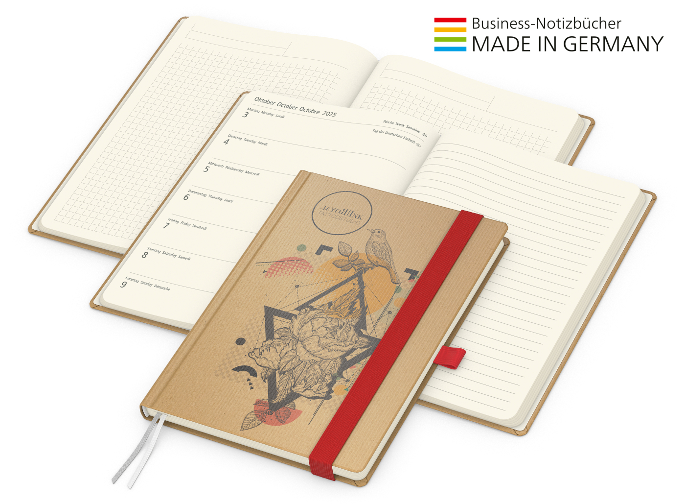 Buchkalender Match-Hybrid Creme Bestseller, Natura braun-individuell, rot