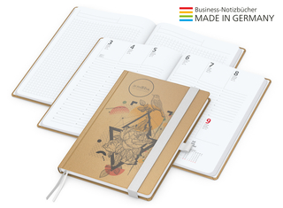 Buchkalender Match-Hybrid White Bestseller A5, Natura braun-individuell, silbergrau