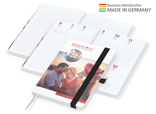 Buchkalender Match-Hybrid White Bestseller A5, Cover-Star gloss-individuell, schwarz