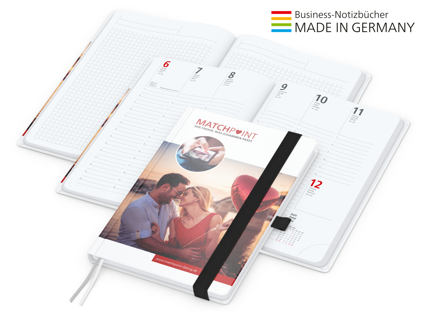 Buchkalender Match-Hybrid White Bestseller A5, Cover-Star matt-individuell, schwarz
