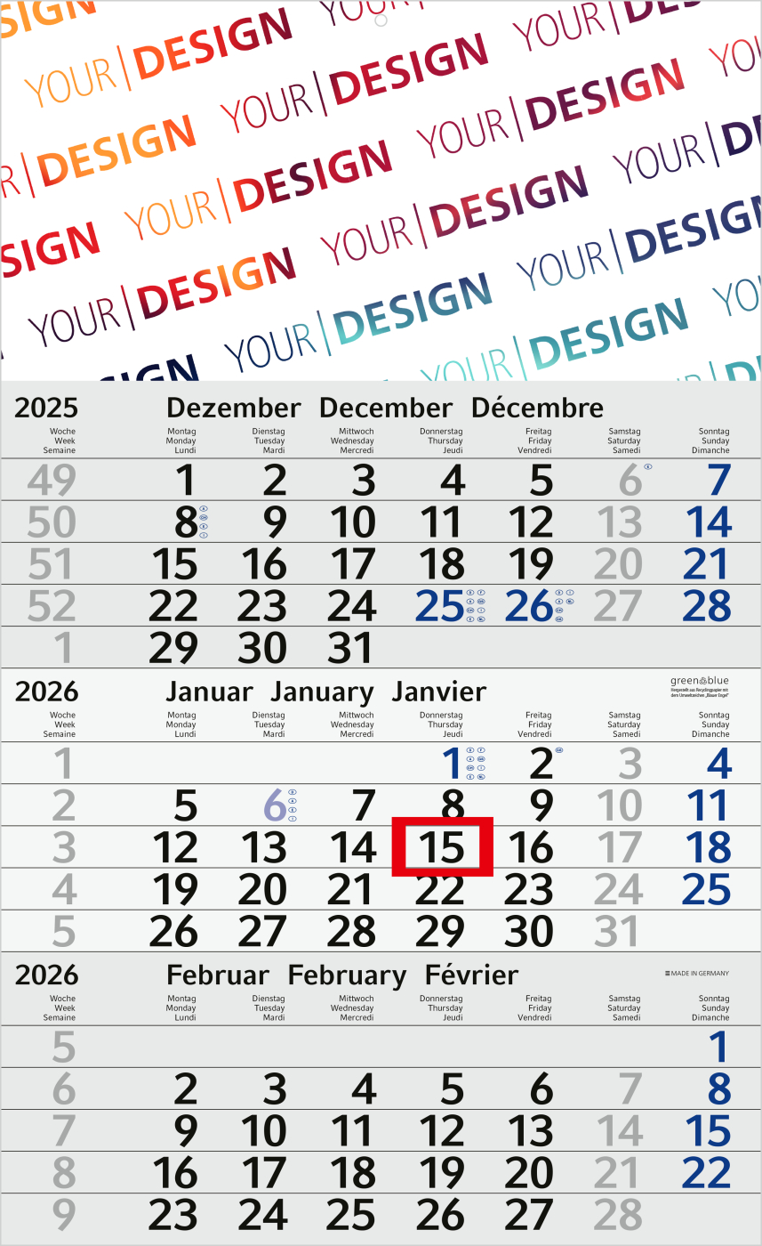 3-Monatskalender Budget 3 Recycling (Einblatt)