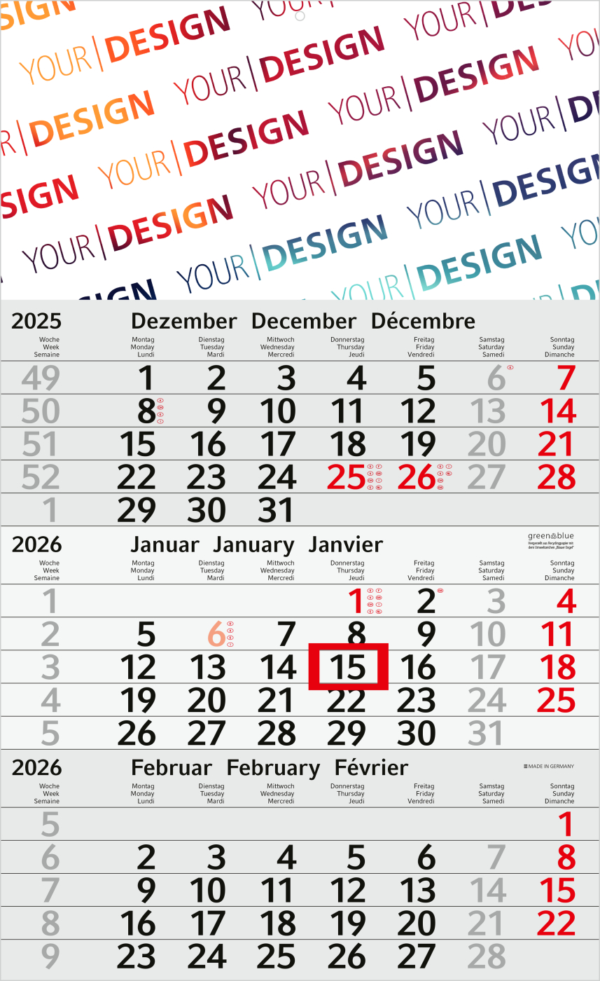 3-Monatskalender Budget 3 Recycling (Einblatt)