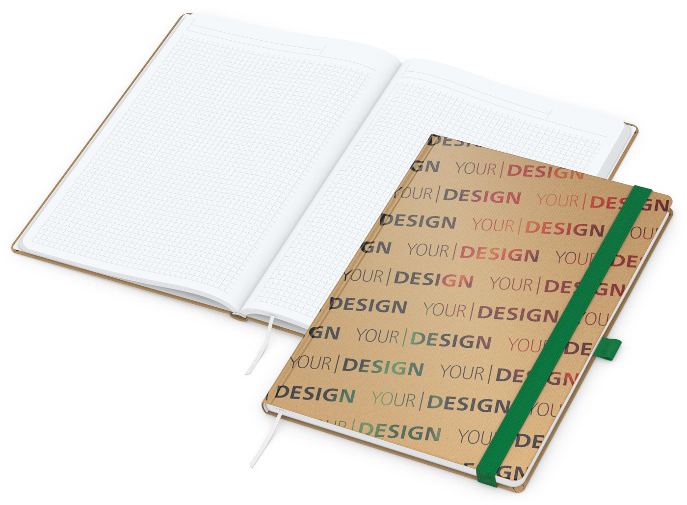 Notizbuch Match-Book White Bestseller, A4, Natura, braun-individuell, grün