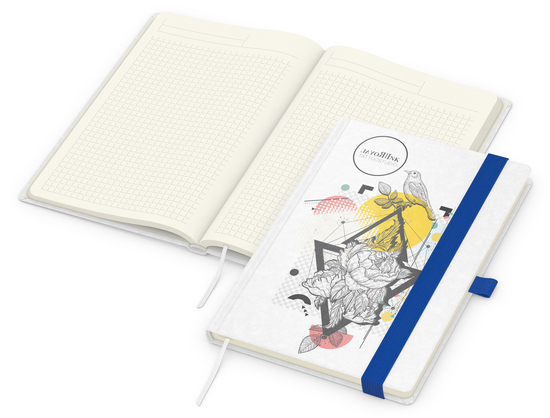 Notizbuch Match-Book Creme Bestseller, A5, Natura, individuell, mittelblau