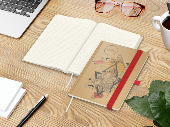 Notizbuch Match-Book Creme Bestseller, A5, Natura, braun-individuell, rot