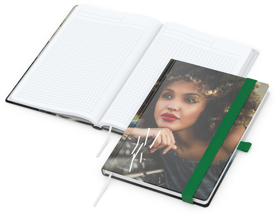 Notizbuch Match-Book White Bestseller, A5, Cover-Star, matt-individuell, grün