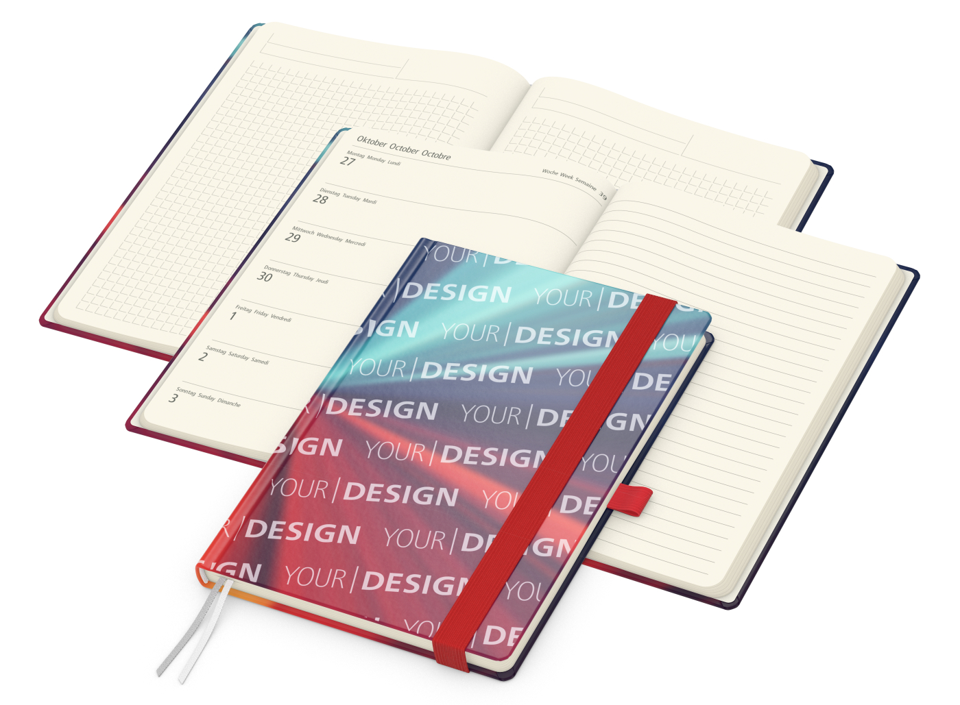 Wochenplaner Match-Hybrid Creme Bestseller, Cover-Star matt, rot