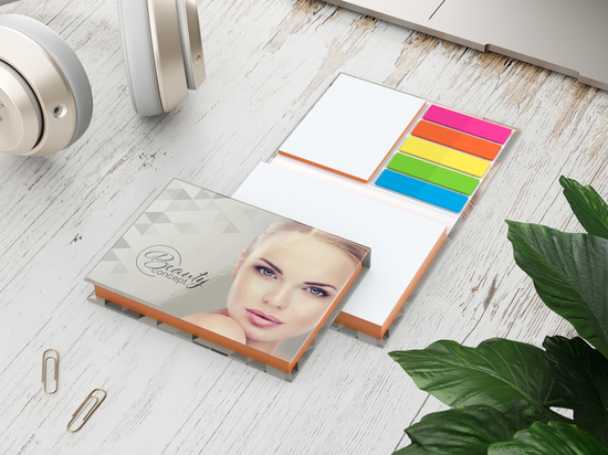 Haftnotiz-Set Prag Bookcover White Bestseller, gloss-individuell, Farbschnitt orange