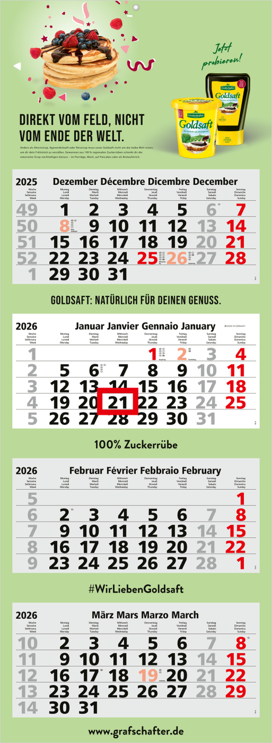 4-Monatskalender Quadro Light 4 Bestseller, Schweiz (Mehrblock)