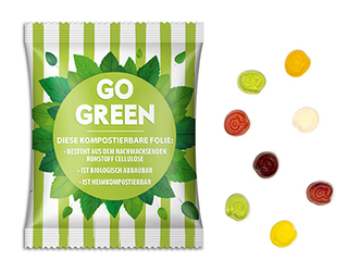 Fruchtgummi Standardformen 10 g @-Zeichen transparente kompostierbare Folie