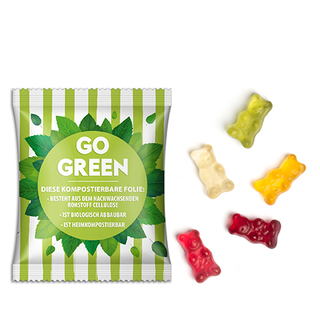 Gummibärchen vegan 20 g  transparente kompostierbare Folie