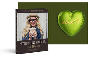 Werbekarte mit Lindt Schokoladen Herz 20 g 20 g  grün