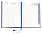 Buchkalender "Daily Chefkalender Register INT" im Format 14,5 x 20,5 cm, Kalendarium 4-sprachig D/F/I/GB Grau/Blau mit 2 Lesebändern und Registerstanzung, 416 Seiten Fadenheftung, Eckenperforation, Einband Fashion rot