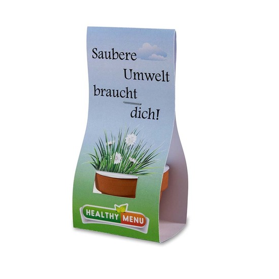 Logo-Töpfchen Überreichverpackung mit Samen - Basilikum
