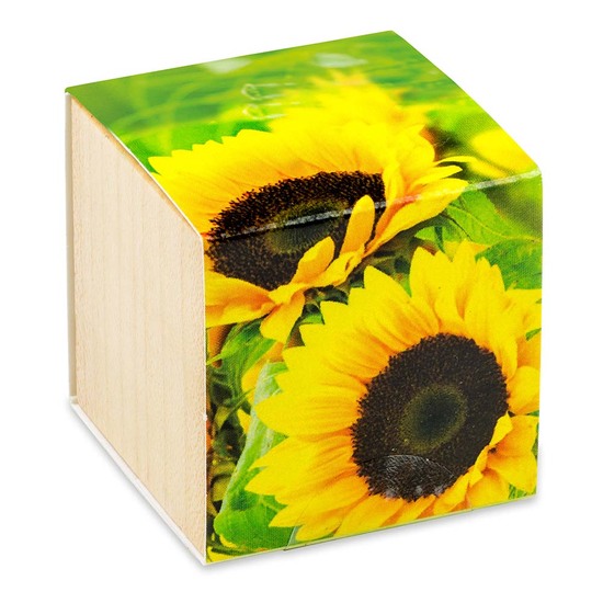 Pflanz-Holz - Standardmotiv - Sonnenblume - inkl. Lasergravur auf einer Seite