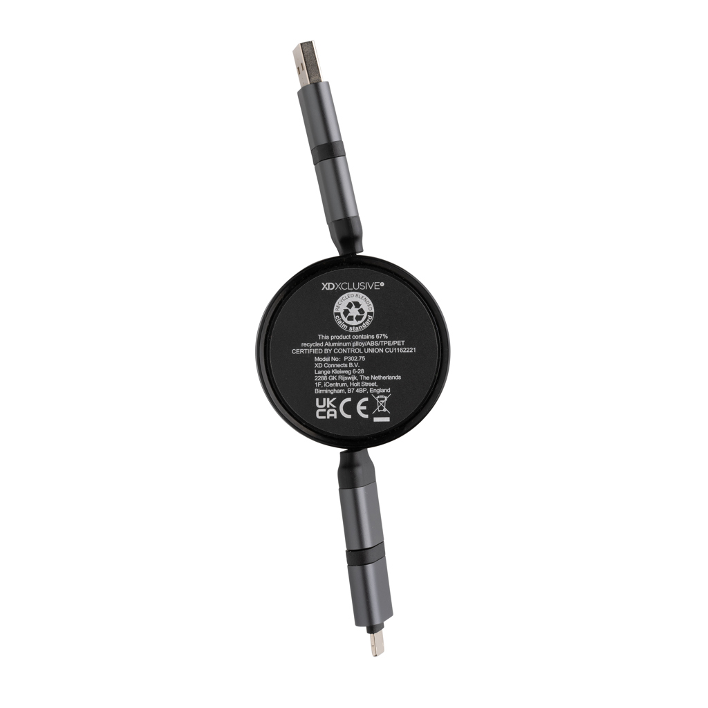 Terra aufrollbares 6-in-1 45W-Kabel aus RCS recyc. Aluminium