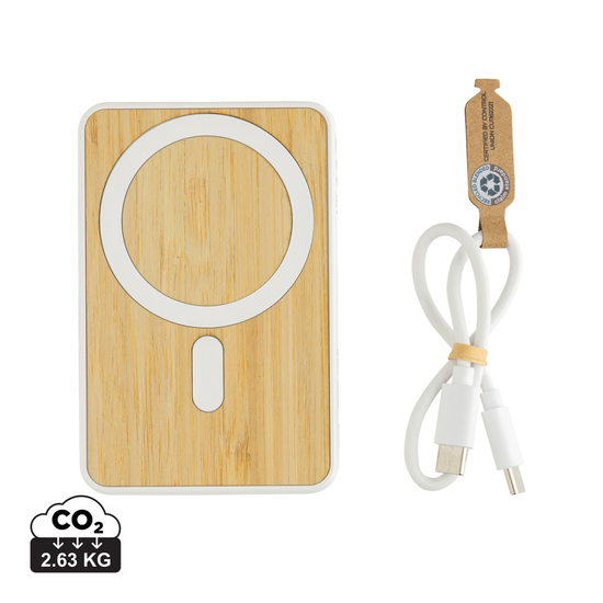 Zen 5000mAh 5W magnetische Bambus-Powerbank aus RCS rPlastik