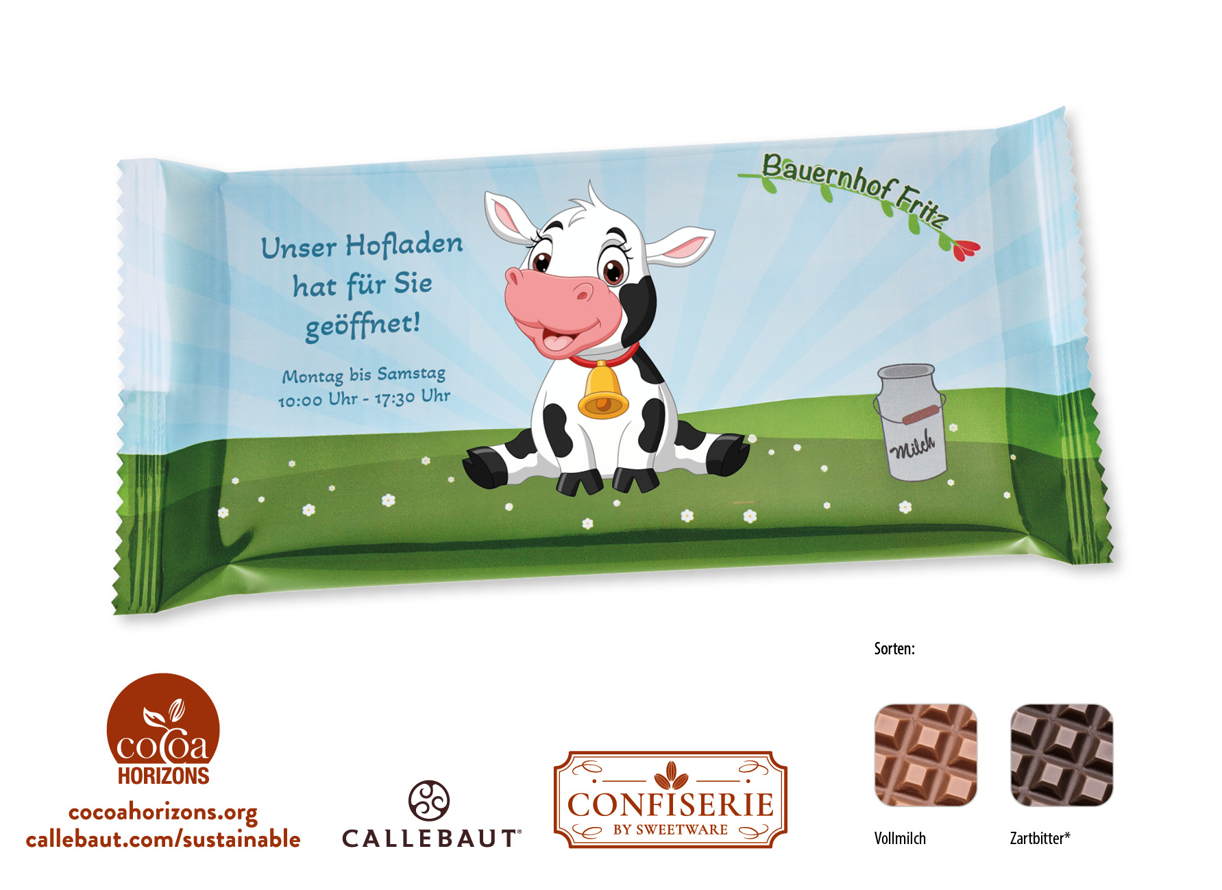 Schokolade 100 g Tafel im Flowpack, Inhalt: Callebaut Vollmilch