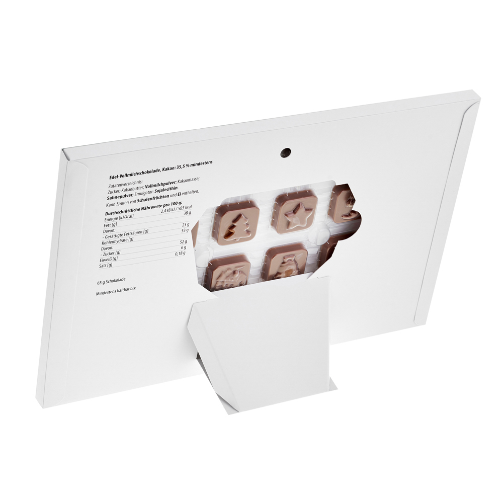 Tisch Adventskalender individuell bedruckt, Inhalt: Callebaut Vollmilch Schokolade Kalender ca. 60 g