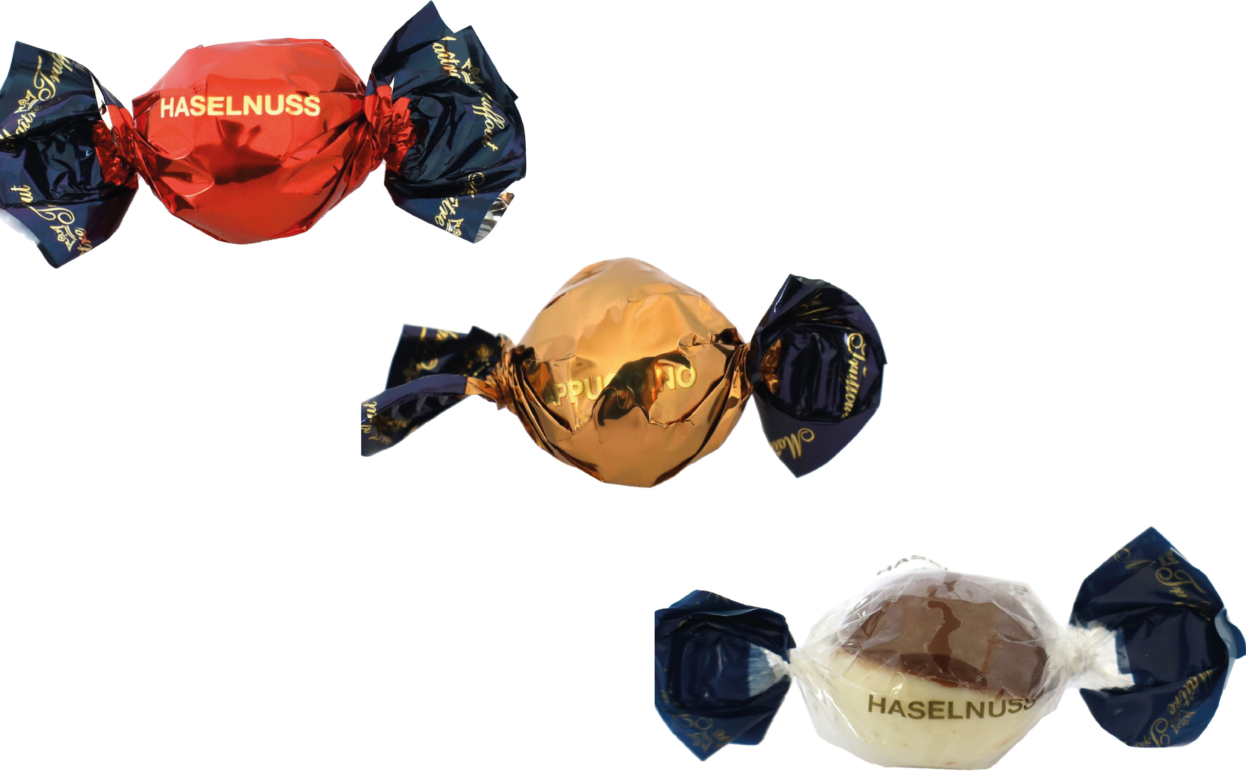 Weihnachtspralinés in Motivkartonage "Rentier", Inhalt: Pralinen Milchschokolade und weiße Schokolade mit Haselnusscremefüllung ca. 75 g