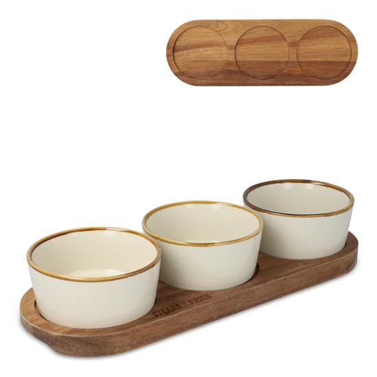 InSideOut Holzständer mit 3 runden Keramikschalen