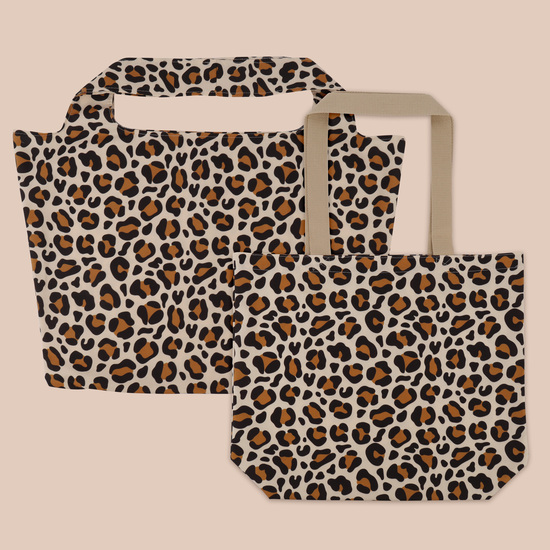 Shoppertasche Leoparden Druck beige DKE080 50/63 x 40,5+2 x 5,5 cm  beige mit Druck schwarz/braun